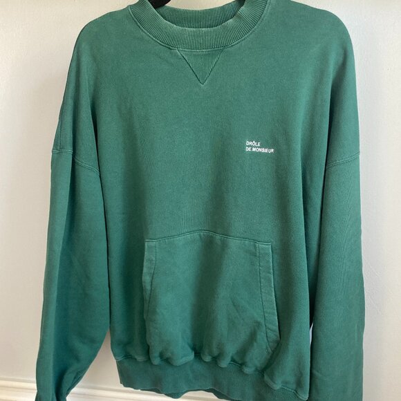 DROLE DE MONSIEUR GREEN PULLOVER KANGAROO POCKET CREWNECK SWEATSHIRT GREEN SMALL - Picture 1 of 5